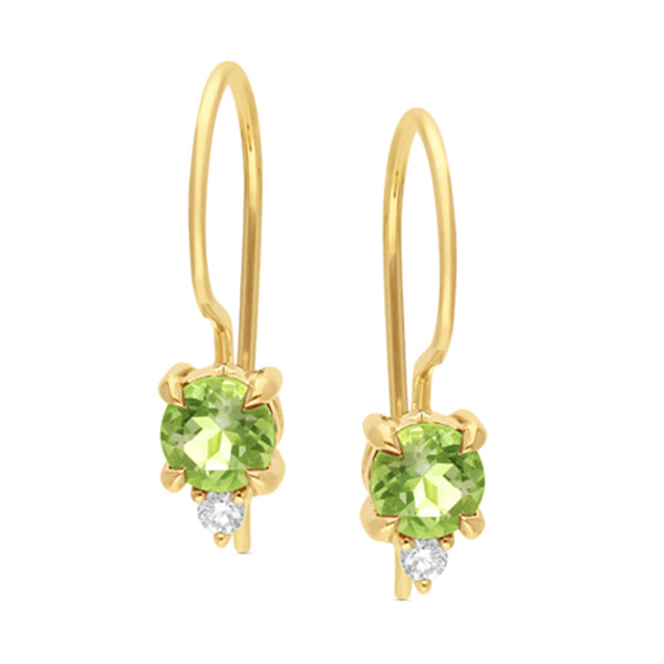 Peridot & Diamond Drop Earrings 9ct Yellow Gold