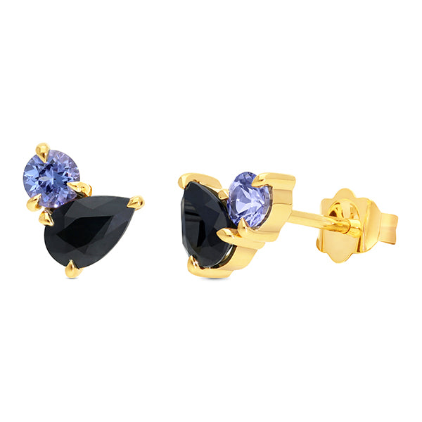 Sapphire & Tanzanite Earrings in 9ct Yellow Gold