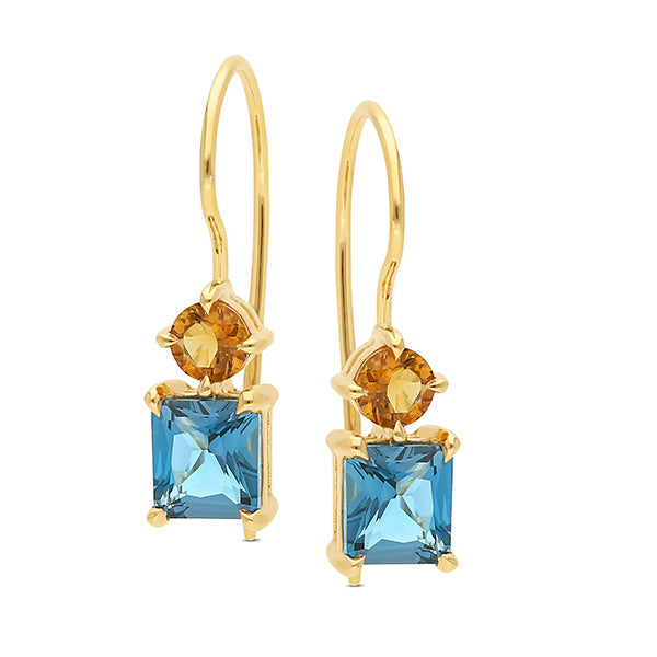 London Blue Topaz & Citrine Earrings in 9ct Yellow Gold