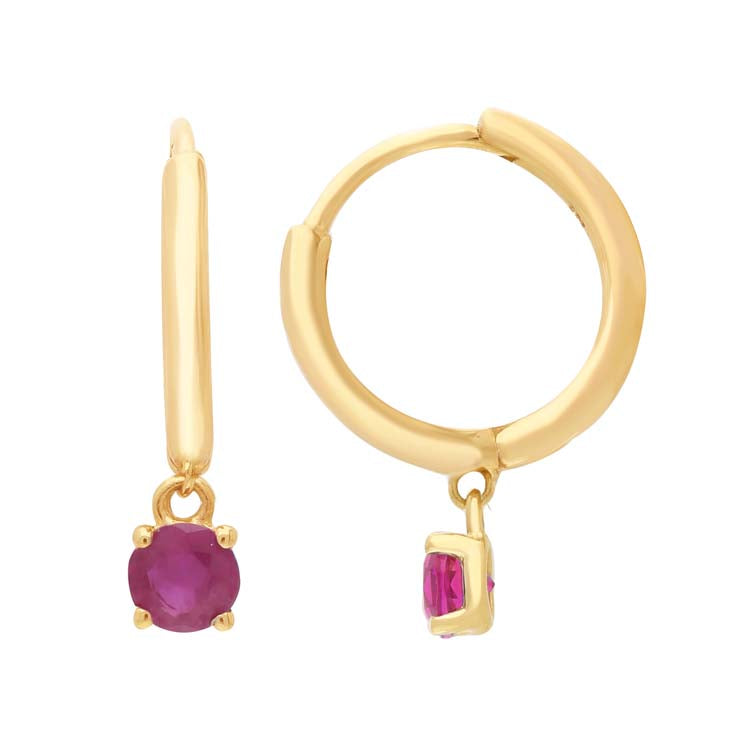 Ruby Huggie Earrings in 9ct Yellow Gold