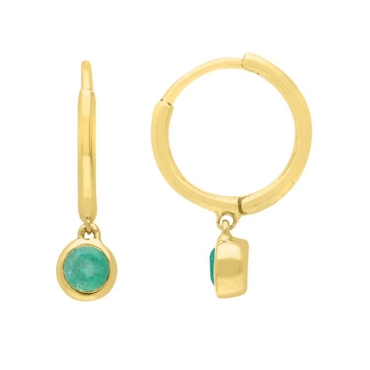 Emerald Huggie Earrings 9ct Yellow Gold