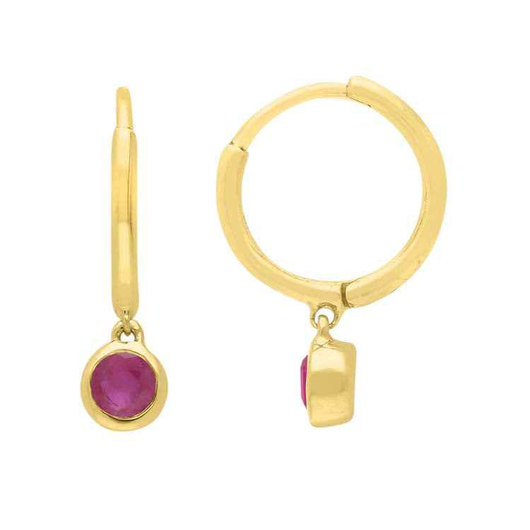 Ruby Huggie Earrings 9ct Yellow Gold