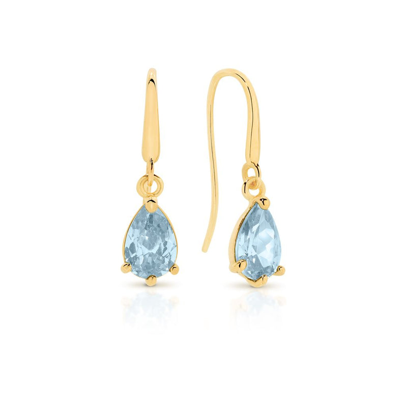 9ct gold aquamarine coloured cubic zirconia earrings