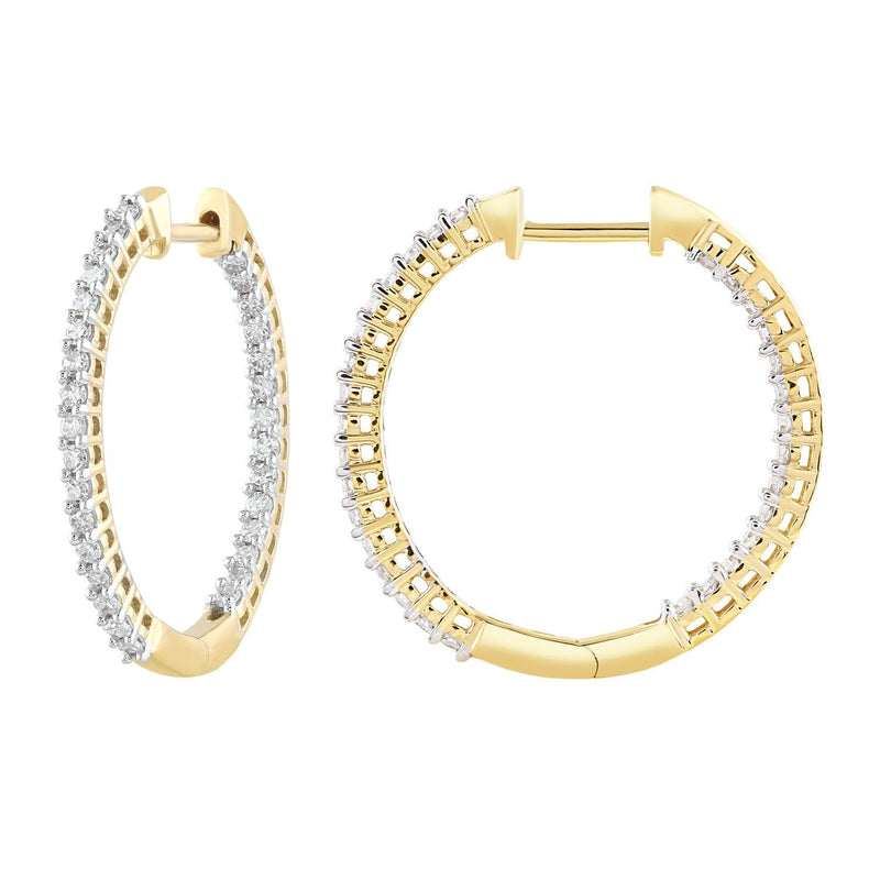 9ct Yellow Gold 0.25ct Diamond Inside Out Hoop Earrings