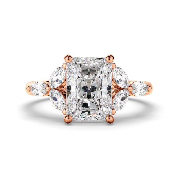 Radiant Cut Diamond Engagement Ring with Cluster Shoulders