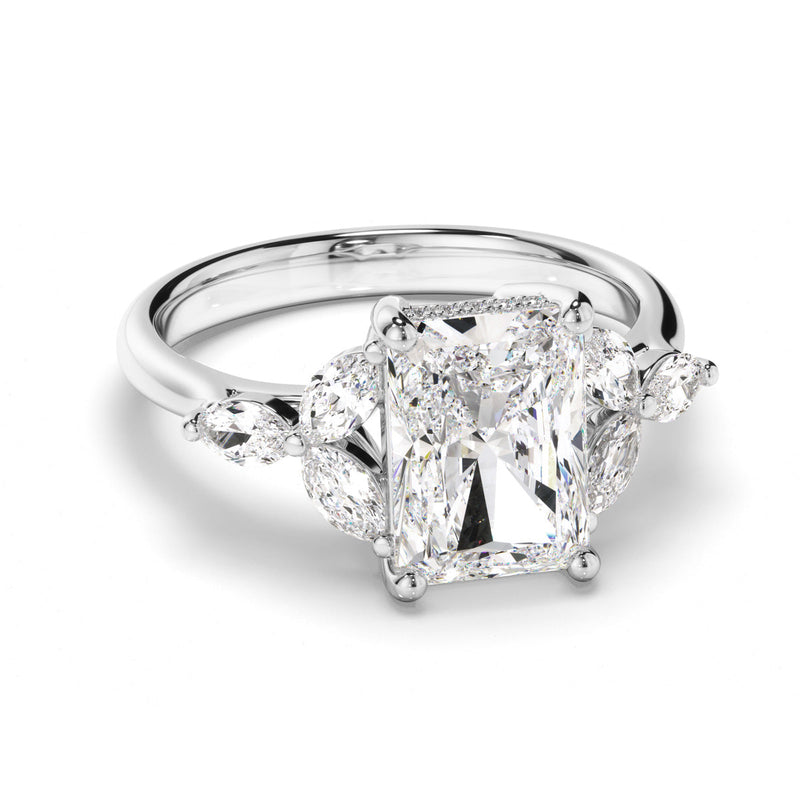 Radiant Cut Diamond Engagement Ring with Cluster Shoulders