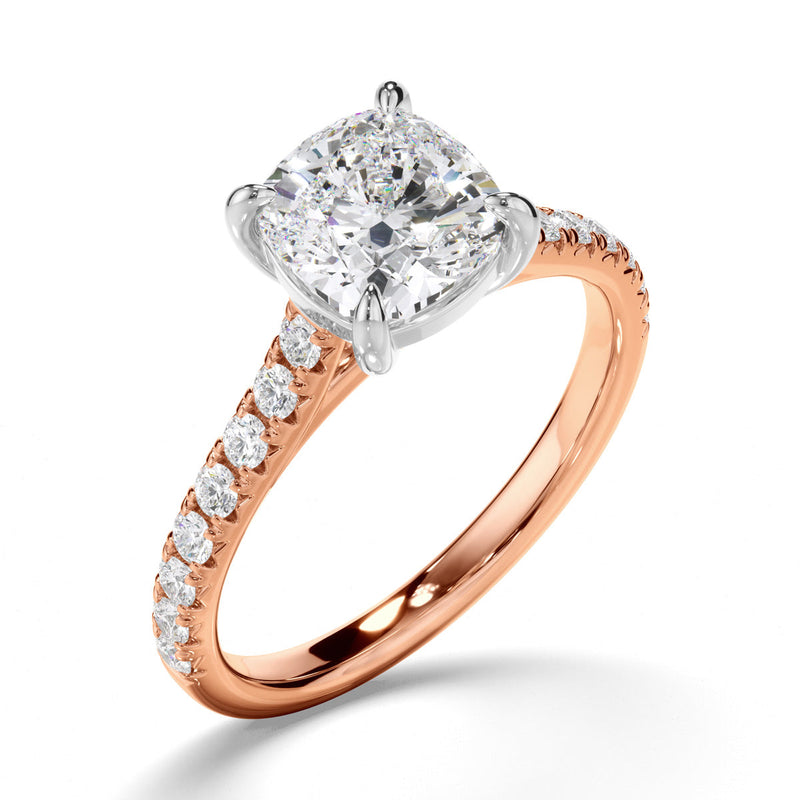 Cushion Cut Diamond Solitaire Engagement Ring With Diamond Sides