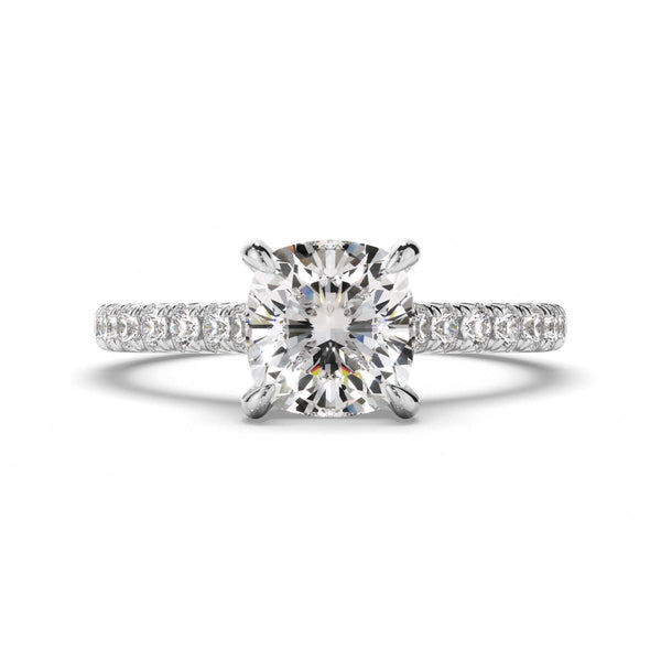 Cushion Cut Diamond Solitaire Engagement Ring with Diamond Sides