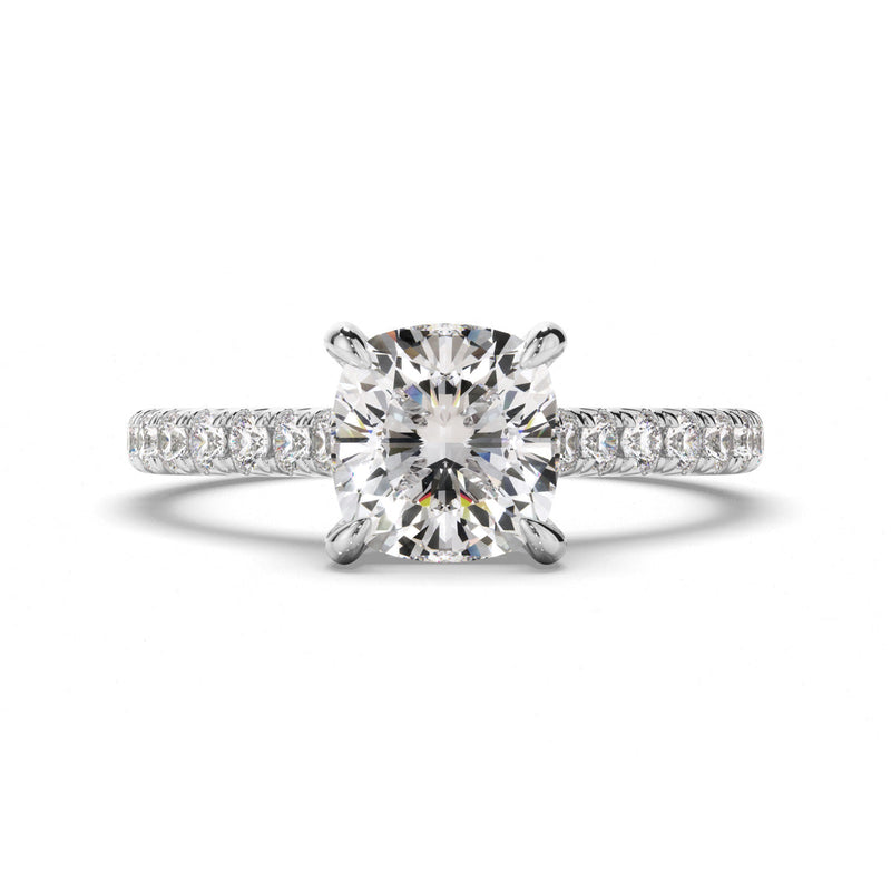 Cushion Cut Diamond Solitaire Engagement Ring with Diamond Sides