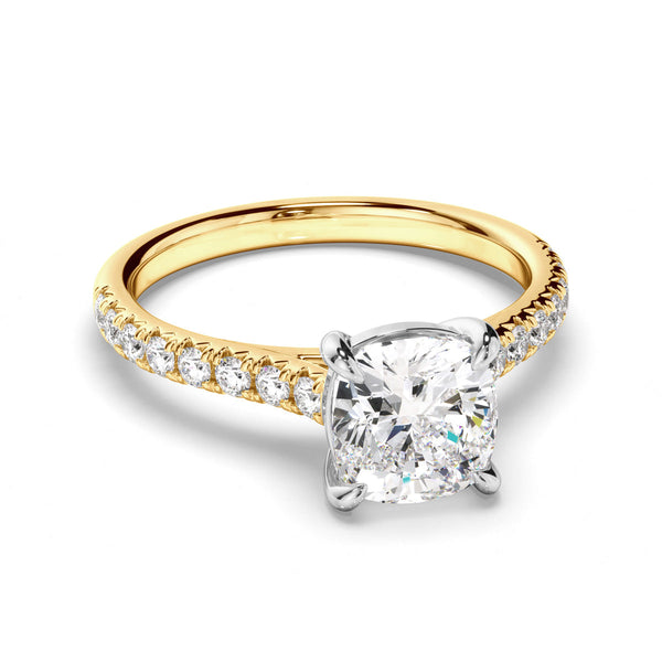 Cushion Cut Diamond Solitaire Engagement Ring With Diamond Sides