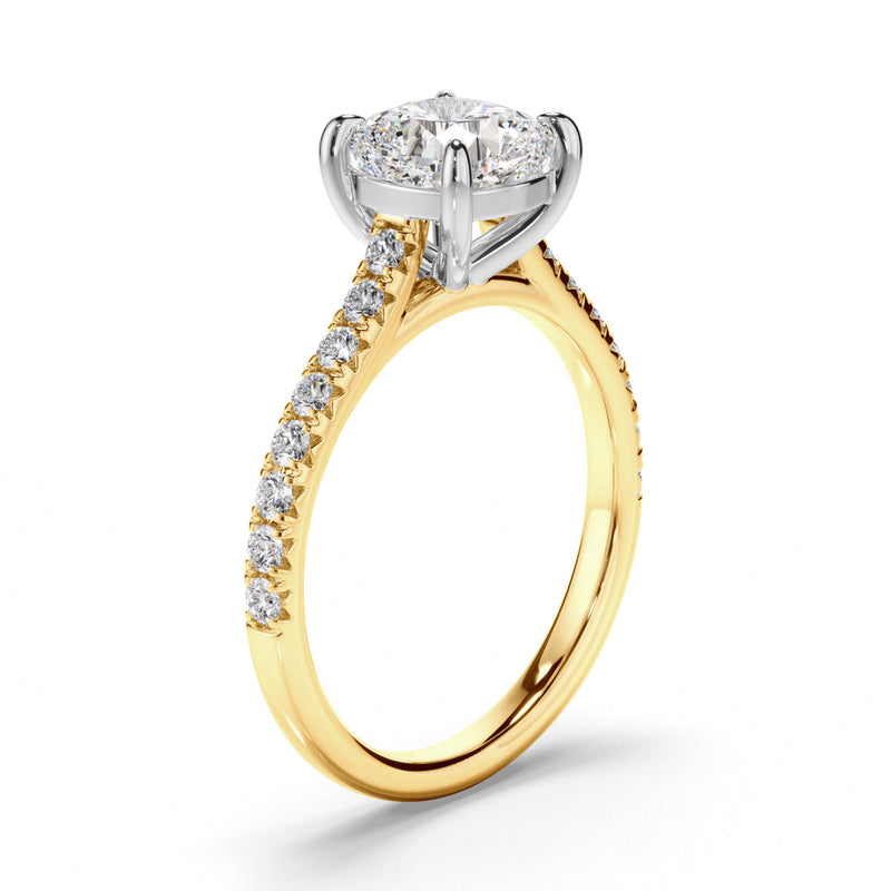 Cushion Cut Diamond Solitaire Engagement Ring With Diamond Sides