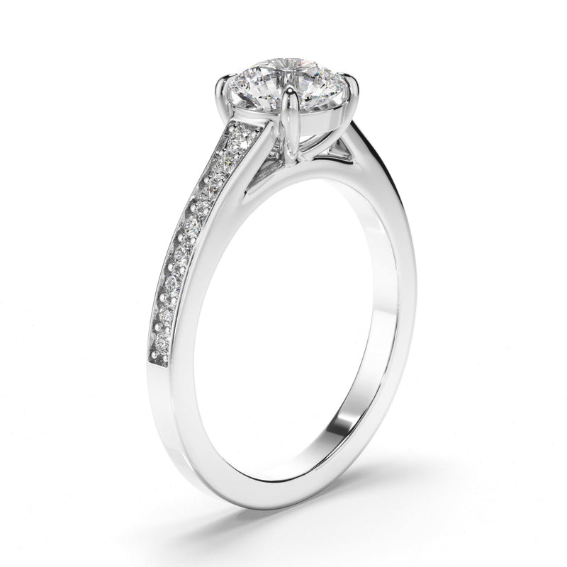 Round Brilliant Cut Diamond Engagement Ring with Diamond Sides