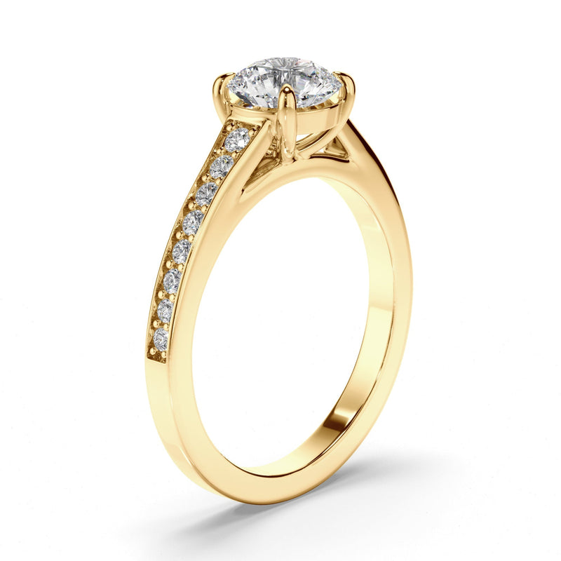 Round Brilliant Cut Diamond Engagement Ring with Diamond Sides