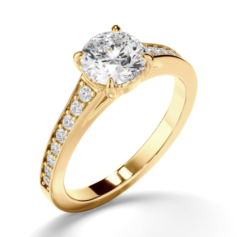 Round Brilliant Cut Diamond Engagement Ring with Diamond Sides