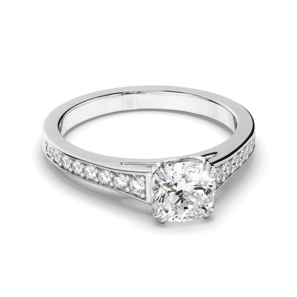 Cushion Cut Diamond Engagement Ring with Diamond Sides