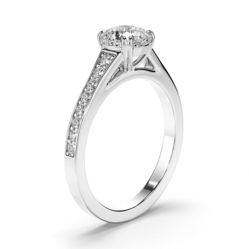 Cushion Cut Diamond Engagement Ring with Diamond Sides