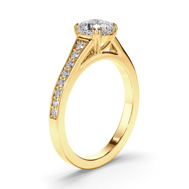 Cushion Cut Diamond Engagement Ring with Diamond Sides