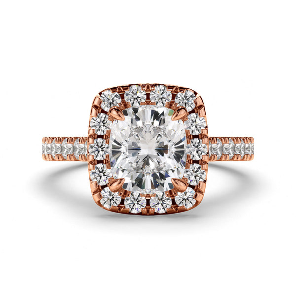 Cushion Cut Diamond Halo Engagement Ring with Diamond Sides