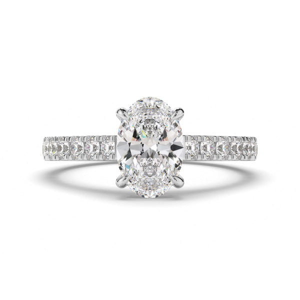 Oval Cut Diamond Engagement Ring with Diamond Sides