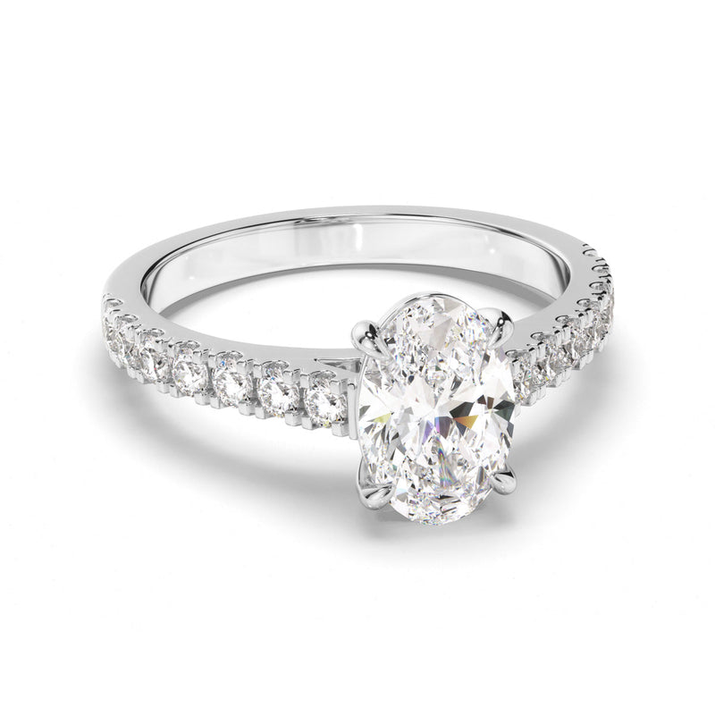 Oval Cut Diamond Engagement Ring with Diamond Sides