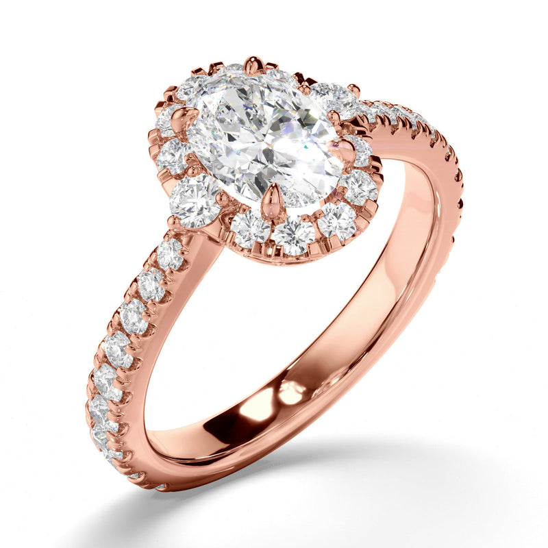 Oval Cut Diamond Halo Engagement Ring with Diamond Sides