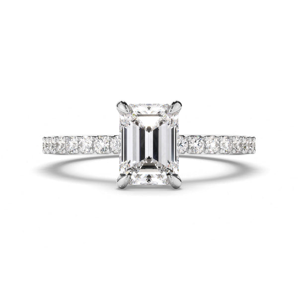 Emerald Cut Diamond Engagement Ring with Diamond Sides