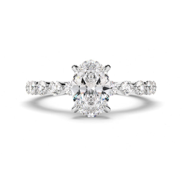 Oval Cut Diamond Engagement Ring with Diamond Sides