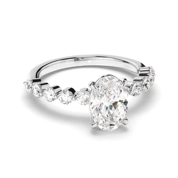 Oval Cut Diamond Engagement Ring with Diamond Sides