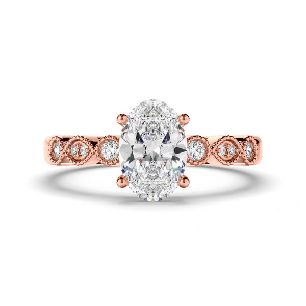 Oval Cut Diamond Engagement Ring with Diamond Sides