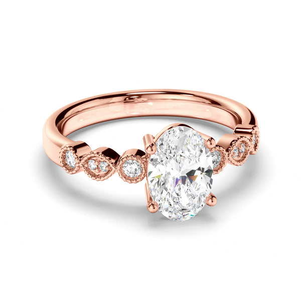 Oval Cut Diamond Engagement Ring with Diamond Sides