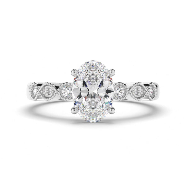 Oval Cut Diamond Engagement Ring with Diamond Sides