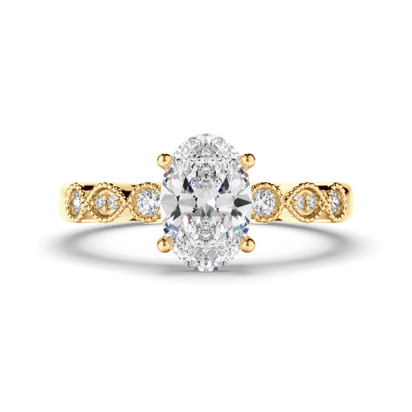 Oval Cut Diamond Engagement Ring with Diamond Sides