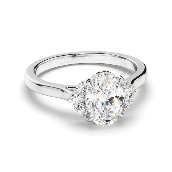 Oval Cut Diamond Engagement Ring with Diamond Cluster Sides