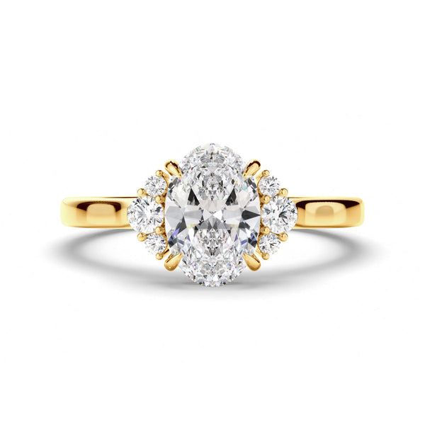 Oval Cut Diamond Engagement Ring with Diamond Cluster Sides