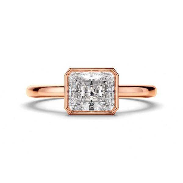 Radiant Cut Diamond Bezel East West Solitaire Engagement Ring