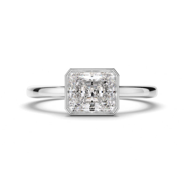 Radiant Cut Diamond Bezel Solitaire East West Engagement Ring