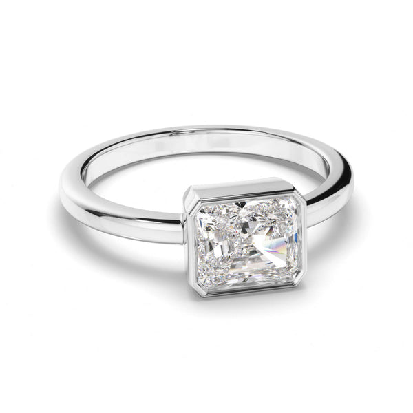 Radiant Cut Diamond Bezel Solitaire East West Engagement Ring