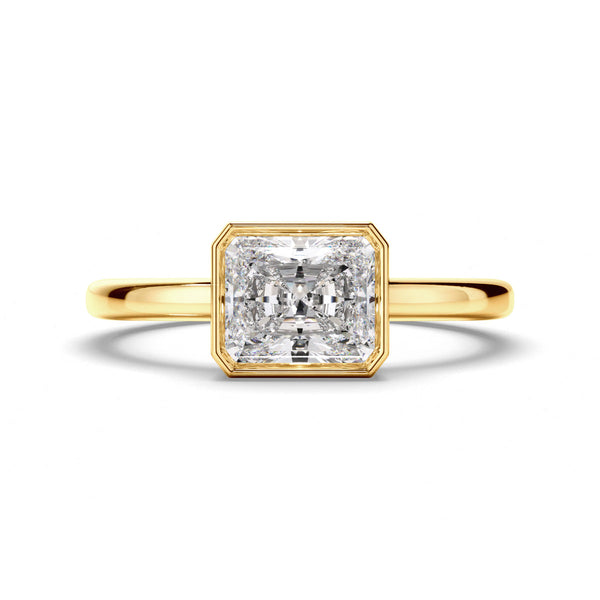 Radiant Cut Diamond Bezel East West Solitaire Engagement Ring