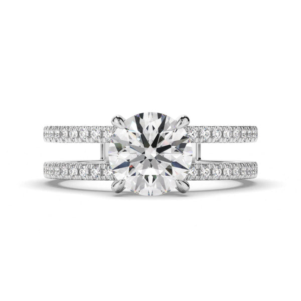 Round Brilliant Cut Diamond Engagement Ring with Pave Sides