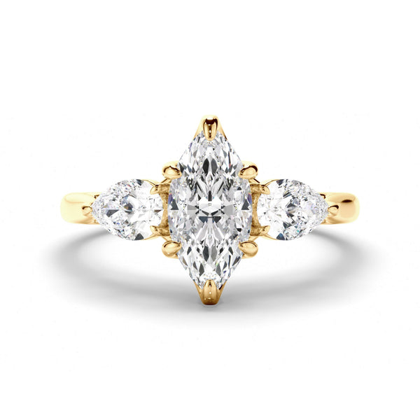 Marquise Cut Diamond Trilogy Engagement Ring with Pear Sides