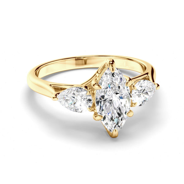 Marquise Cut Diamond Trilogy Engagement Ring with Pear Sides