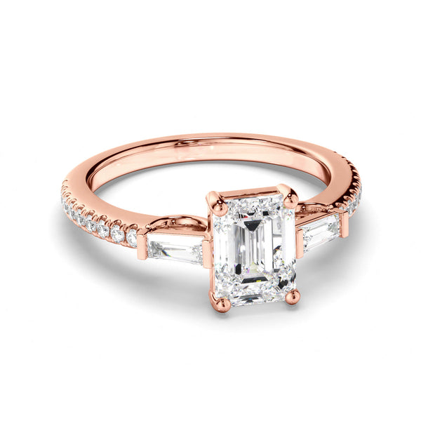 Emerald Cut Diamond Engagement Ring with Baguette & Pave Sides