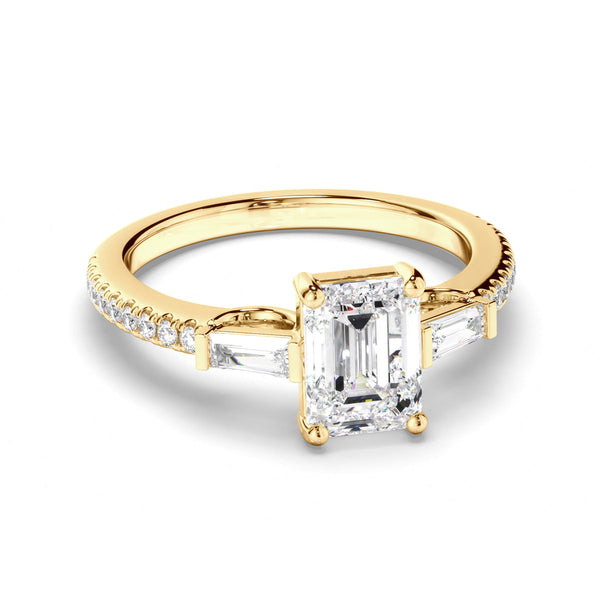 Emerald Cut Diamond Engagement Ring with Baguette & Pave Sides