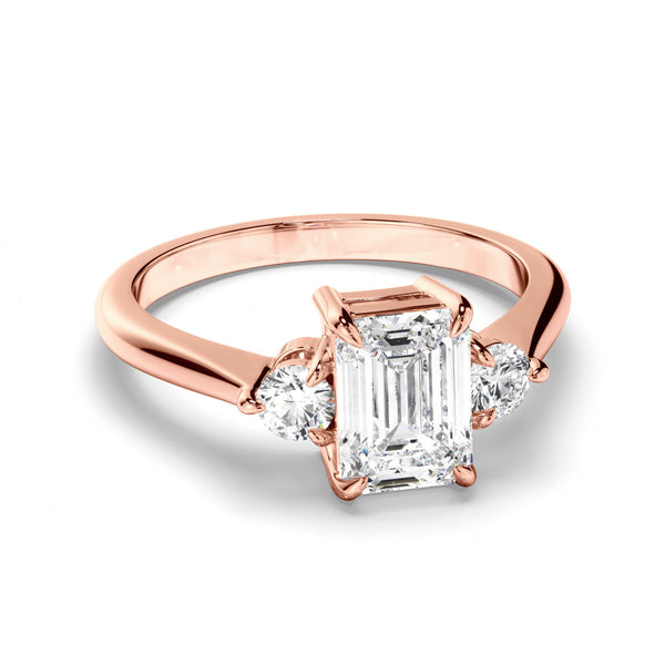 Emerald Cut Diamond Trilogy Engagement Ring with Round Brilliant Sides