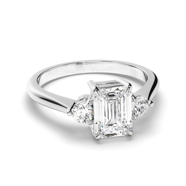 Emerald Cut Diamond Trilogy Engagement Ring with Round Brilliant Sides