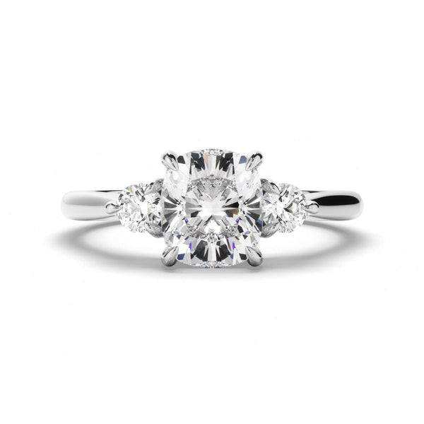 Cushion Cut Diamond Trilogy Engagement Ring