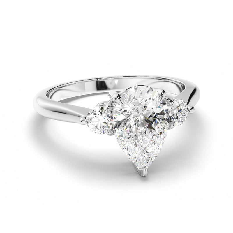 Pear Cut Diamond Trilogy Engagement Ring with Round Brilliant Sides