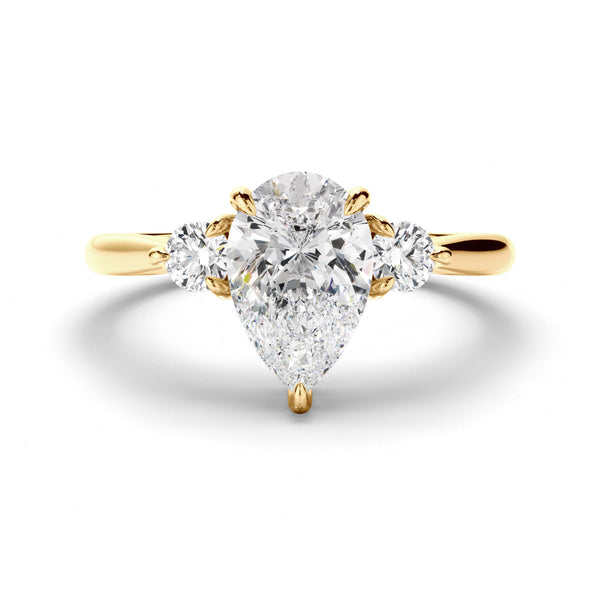 Pear Cut Diamond Trilogy Engagement Ring with Round Brilliant Sides