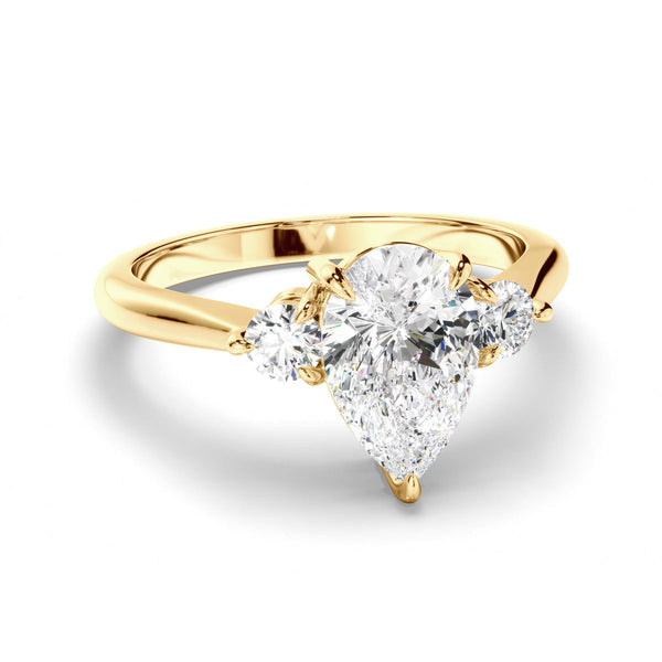 Pear Cut Diamond Trilogy Engagement Ring with Round Brilliant Sides