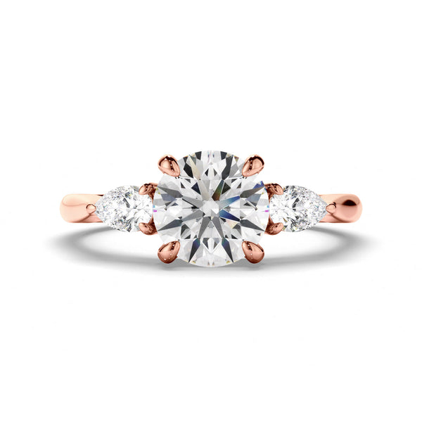 Round Brilliant Cut Diamond Trilogy Engagement Ring with Pear Sides